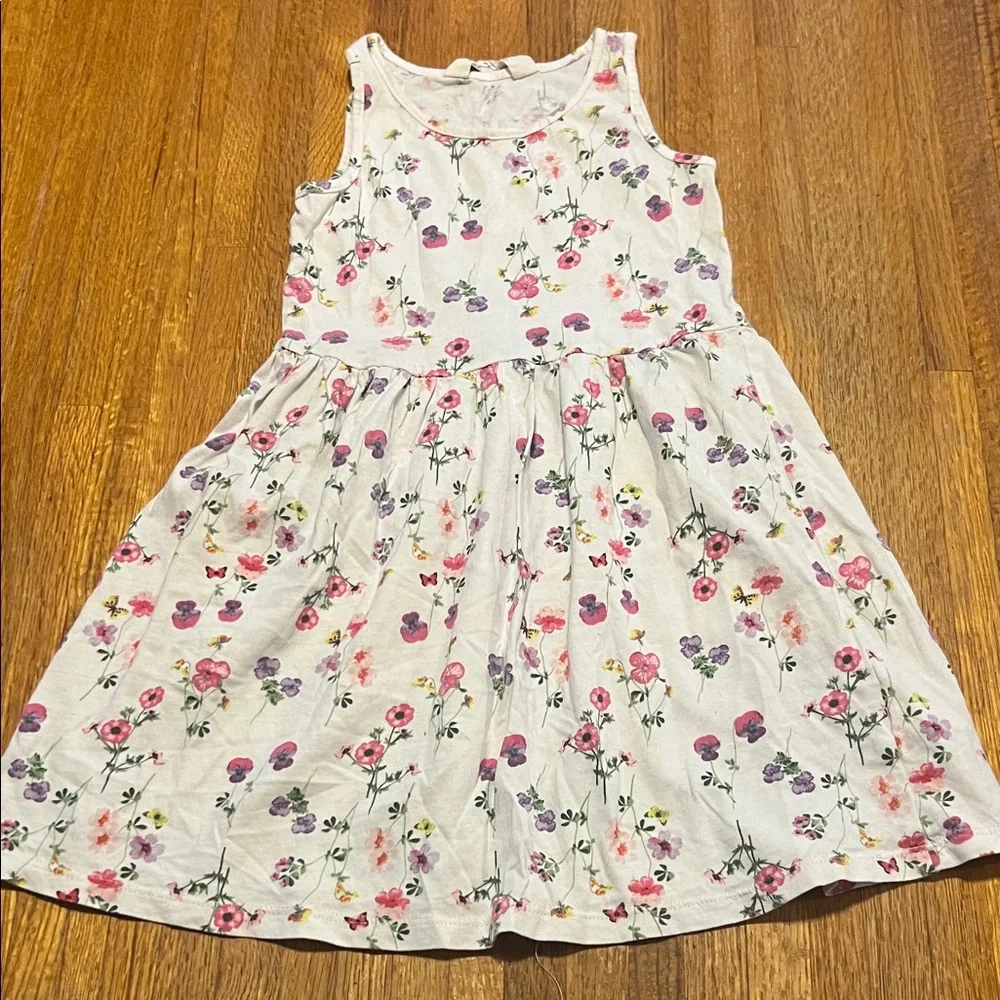 H&M Grils 4-6Y White Pink Purple Floral Butterfly Sleeveless Spring Summer Dress